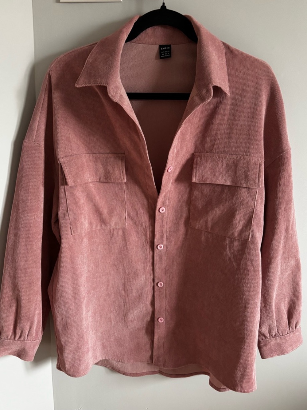 SHEIN Rose Pink Corduroy Button-Down Shirt Jacket